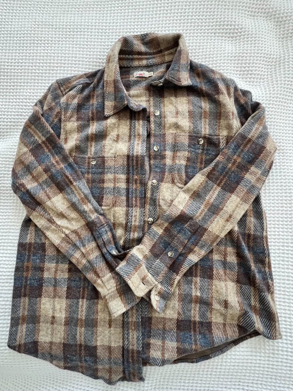 Faherty Plaid Flannel Button Down in Brown, Blue & Cream